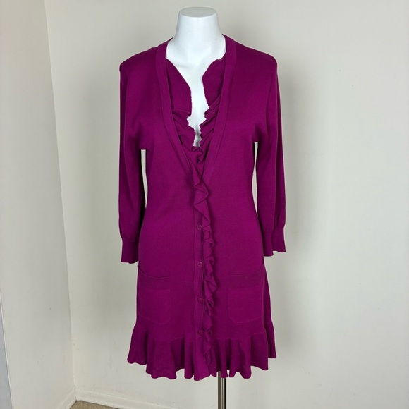 Anthro TABITHA Spilling Ruffle Tunic Cardigan Sweater- Sz M- - Picture 2 of 16